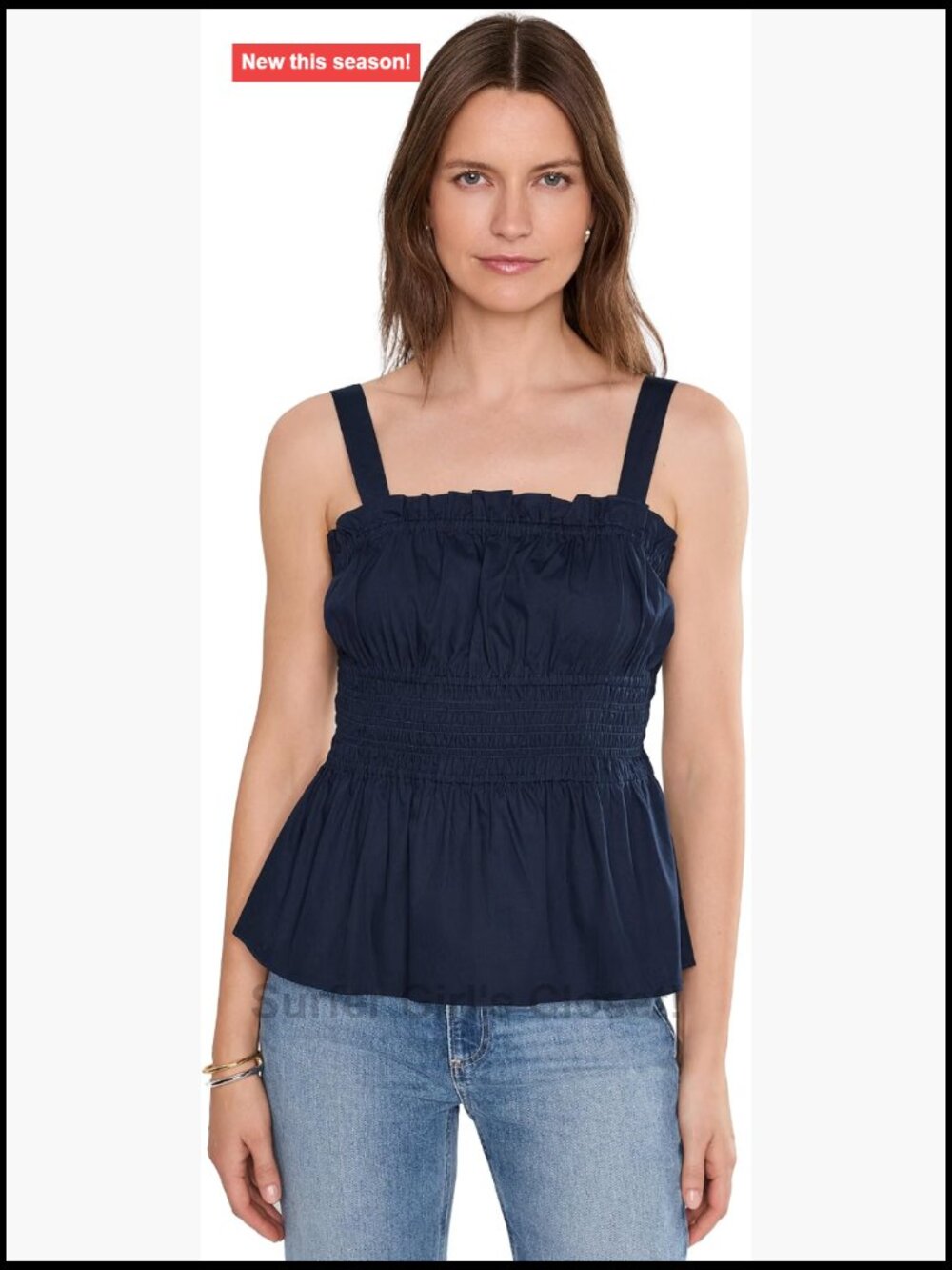 Vince Camuto Women's Shirred Strappy Tank with Ruffle Neck